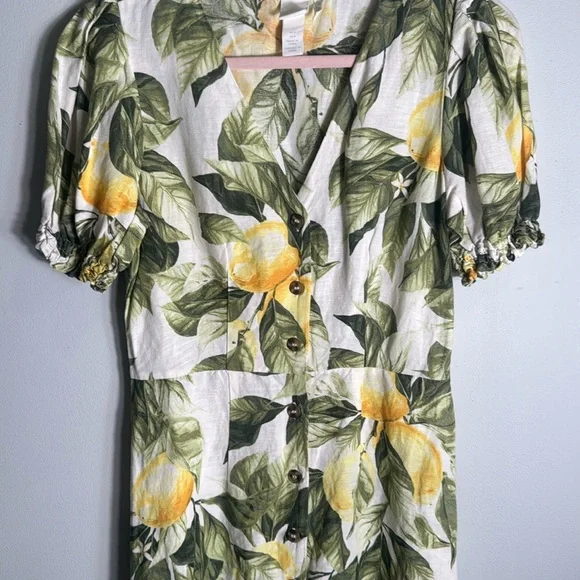 H&M‎ Green and White Puff Sleeve Mini Wrap Dress - Picture 3 of 11